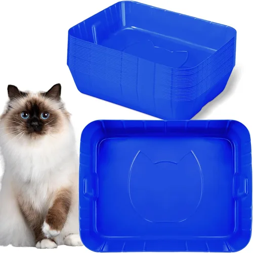 Bokon Caja de arena desechable de 25 unidades para gatos, bandeja de arena desechable grande para viajes al hogar, cajas de arena de plástico Azul