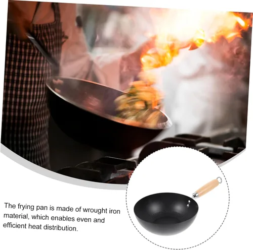 Miniatura 9 de COLLBATH Wok de hierro pequeño antiadherente estufa de gas sartén de 14.56 x 7.87 x 3.54 pulgadas para cocina casera utensilios de cocina versátiles