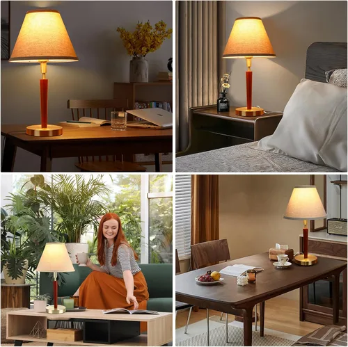 Miniatura 6 de Lámpara de mesa de madera moderna de mediados de siglo, control táctil y lámpara de noche regulable de 3 vías para dormitorio, sala de estar, mesita