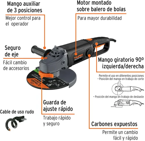 Miniatura 2 de TRUPER ESMA-9N3 Amoladora angular 9, industrial, 2000 w
