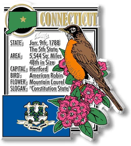 Miniatura 2 de Connecticut - Juego de imanes estatales de seis piezas de Classic Magnets, incluye 6 diseños únicos, recuerdos coleccionables de goma 3D