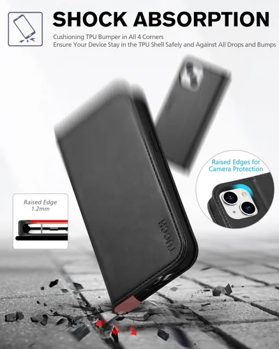 Miniatura 6 de TUCCH Funda tipo cartera para iPhone 13 5G, de piel sintética, con 3 ranuras para tarjetas, diseño de libro con soporte, funda interior de TPU a