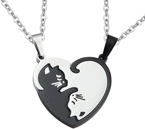Regalo de aniversario de Navidad para amigos, marido, esposa, collar de amistad de gato para 2 niñas y niños, collares a juego para mejores amigos,