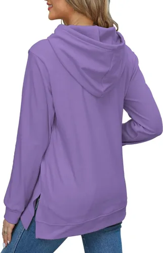 Miniatura 4 de Beimuc Sudaderas con capucha para mujer, con dobladillo dividido, con cordón, casual, manga larga, con bolsillos
