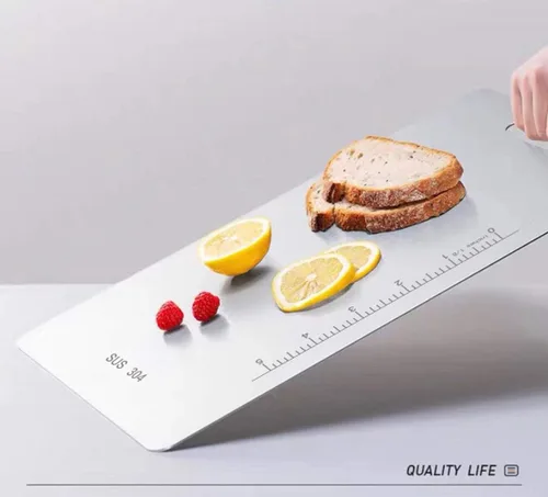 Miniatura 5 de Tabla de cortar de acero inoxidable SUS 304 (14.2 x 9.8 pulgadas y 11.24 x 7.87 pulgadas) para cocina, tabla de cortar SUS 304 para carne, frutas