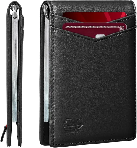 Miniatura 54 de Cartera Zitahli minimalista, delgada, con bolsillo frontal plegable y clip para billetes, bloqueo RFID efectivo y diseño inteligente, para hombre