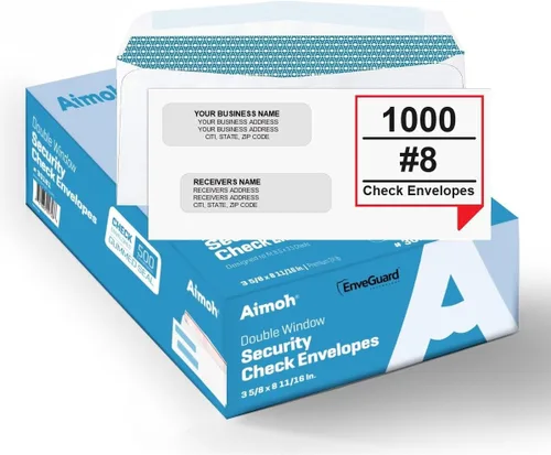 Miniatura 10 de Aimoh 500#8 Sobres de seguridad autosellantes de doble ventana, para cheques comerciales, QuickBooks y cheques rápidos, tamaño 3 5/8 x 8 11/16