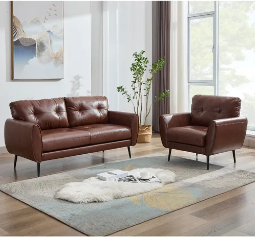 TYBOATLE Sofá Sillón de 61" Loveseat Pequeño Sofás para Sala de Estar Sofá de Cuero Moderno de Mediados de Siglo Acolchado Mini Sofá Cómodo Oficina