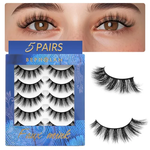Miniatura 20 de Pestañas de Aspecto Natural Pestañas Postizas - BEPHOLAN Pestañas Postizas 3D Súper Esponjosas Pestañas Postizas Banda Transparente Pestañas Wispy