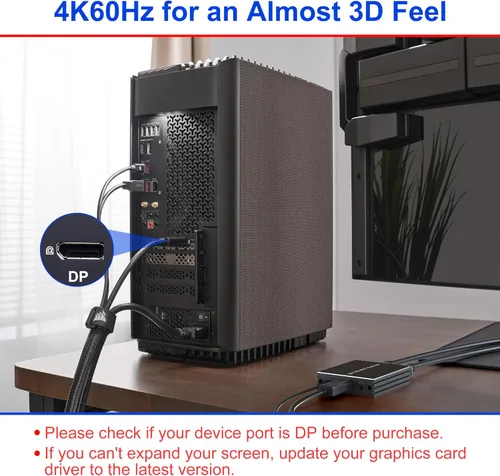 Miniatura 5 de Adaptador DisplayPort a HDMI dual DP a HDMI Splitter para monitores duales - 4K @60Hz DisplayPort a HDMI Splitter Pantalla extendida MST 1 en 2