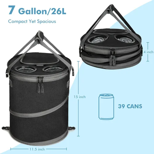 Miniatura 2 de Tirrinia Hielera grande emergente, hielera plegable aislada con mesa plana para bebidas, enfriador redondo ligero y portátil para viajes, pesca