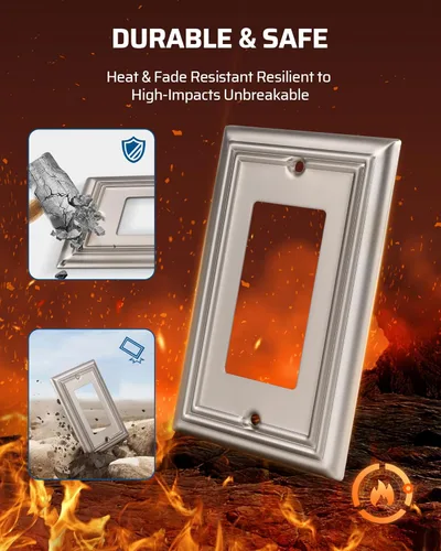 Miniatura 6 de DEWENWILS Paquete de 4 cubiertas de pared de metal, placas de pared decorativas para receptáculos, salida GFCI, interruptor de atenuación, níquel