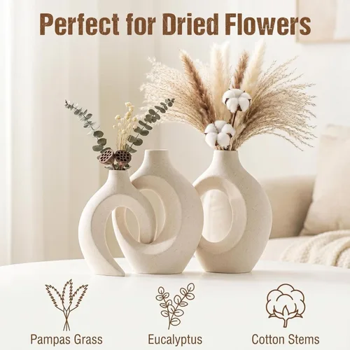 Miniatura 2 de Snuggle - Juego de 2 jarrones de cerámica huecos para decoración de mesa auxiliar, jarrones decorativos para centros de mesa modernos y bohemios
