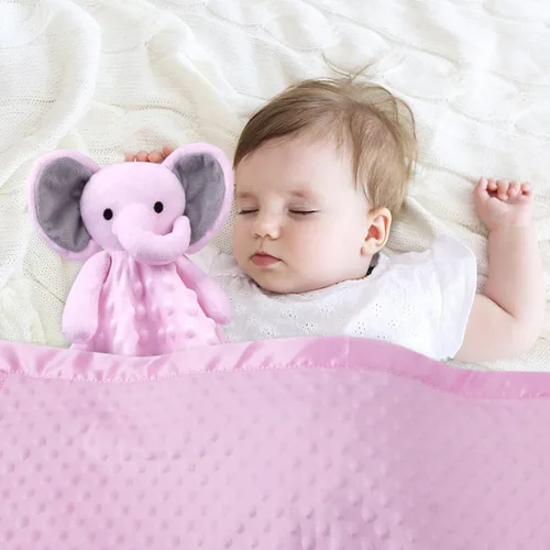 Miniatura 2 de Pro Goleem Manta de bebé con elefante rosa, manta de seguridad para niña recién nacida Juego de manta y adorable elefante rosa