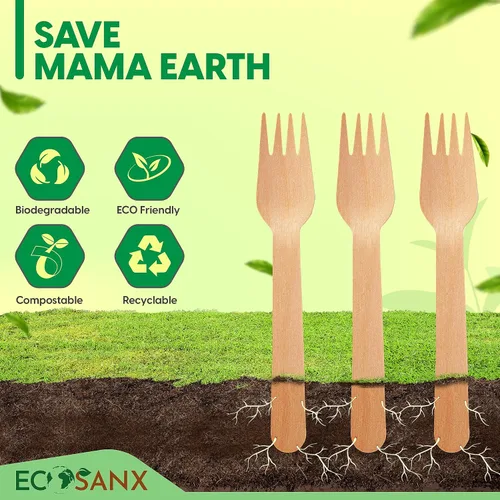 Miniatura 7 de ECOSANX® 120 piezas de tenedores de madera para comer de 16.5 cm libres de astillas, compostables, juego de cubiertos de madera ecológico