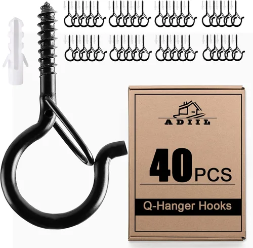 Miniatura 9 de ADIIL 12 ganchos Q con hebilla de seguridad, ganchos de tornillo resistentes al viento para colgar luces de cadena al aire libre, plantas, luces
