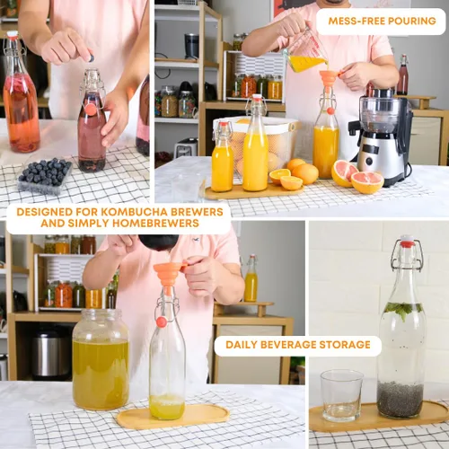 Miniatura 8 de FastRack Botellas de vidrio con tapa oscilante, 33 onzas, paquete de 8, botellas de vidrio transparentes con tapa abatible para elaboración casera