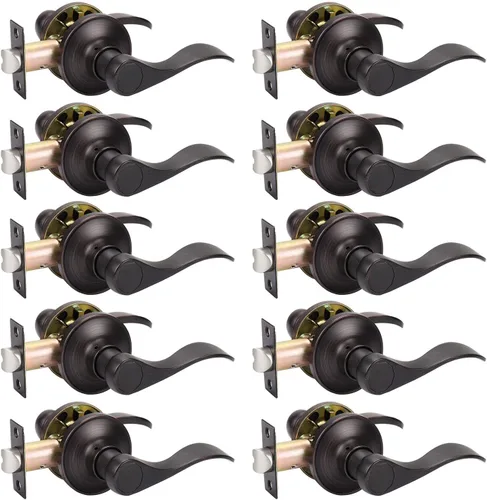 Miniatura 8 de KNOBWELL Paquete de 10 manijas interiores de bronce para puertas de privacidad, para baño/dormitorio, palancas de puerta sin llave para izquierda