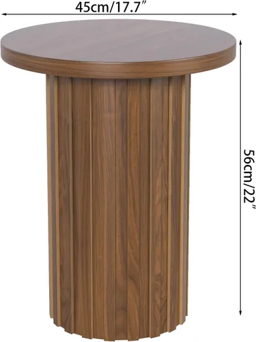 Miniatura 9 de Fsbecl Mesa auxiliar de pedestal de granja, mesa auxiliar redonda con panel estriado, mesa rústica para bebidas para sala de estar de espacio