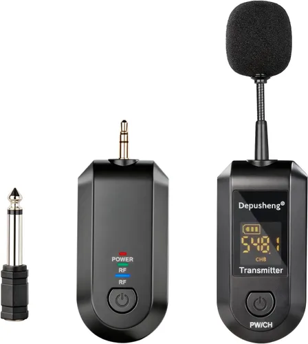 Miniatura 9 de Depusheng Auriculares de micrófono inalámbrico 2.4G, Lavalier y micrófono de mano rango de 160 pies, con enchufe de 1/8 y 1/4 pulgadas para sistema