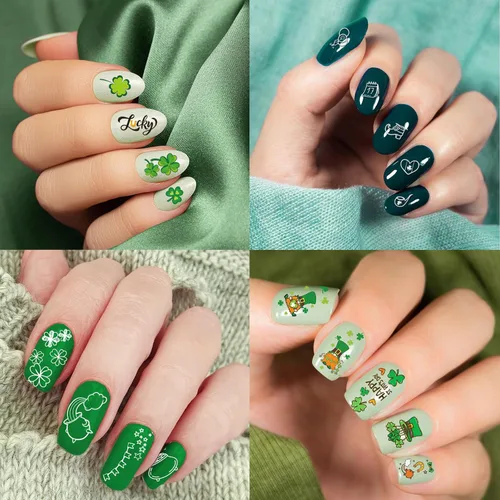 Miniatura 6 de Whaline Juego de 10 placas de estampado de arte de uñas del día de San Patricio, plantillas de sello de imagen de gnomo de trébol, trébol