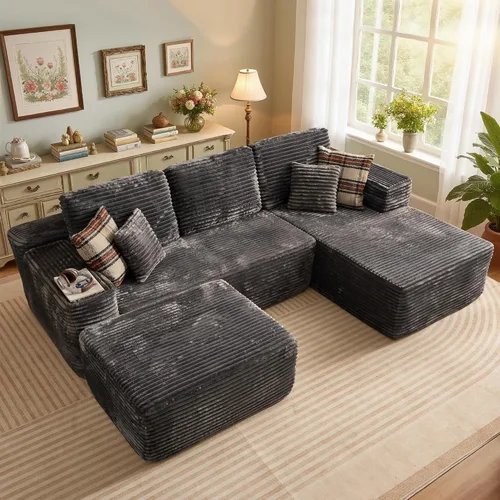 Miniatura 45 de 106" Cloud Boneless Couch with Chaise, L-Shape Deep Seat Sectional Couches, No Assembly Required, Convertible Modular Sleeper Sofa Bed, Living Room