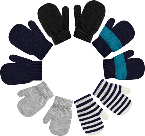 Miniatura 4 de ONESING 5 pares de manoplas para niños pequeños guantes de invierno negros para niñas y niños - Manoplas cálidas para recién nacidos