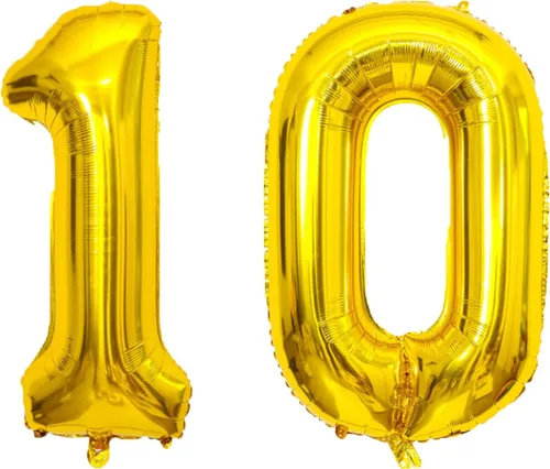SINBEE Globo dorado del número 10, papel de aluminio Mylar de 40 pulgadas, decoración de fiesta reutilizable para cumpleaños, aniversario, Oro