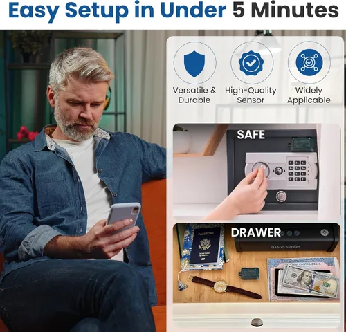 Miniatura 3 de Kini Safe Alert - Alarma con sensor de movimiento Wi-Fi – Aplicación instantánea, SMS y alertas de correo electrónico – Cajas fuertes para armas