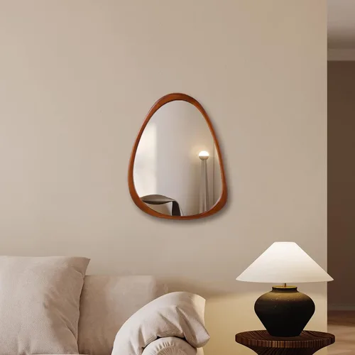 Miniatura 2 de Espejo de pared de madera irregular de 28 x 22 pulgadas, espejo decorativo abstracto asimétrico para sala de estar, dormitorio, entrada, baño