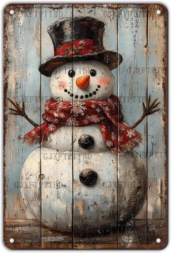 Letrero de Hojalata Metálico Vintage de Navidad Muñeco de Nieve Decoración de Pared Retro Letrero de Hojalata de Navidad para Invierno Exterior 8 x
