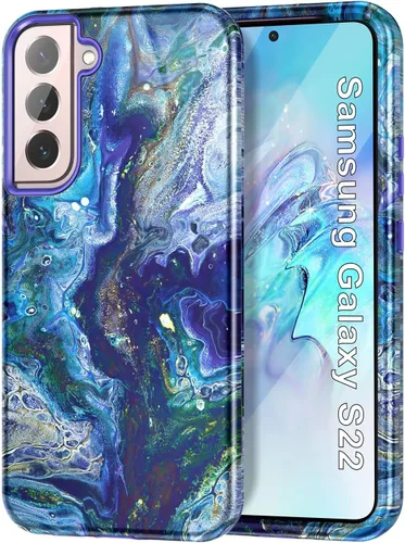 Miniatura 18 de Btscase Funda para Samsung Galaxy S22 5G de 6.1 pulgadas, Patrón de Mármol 3 en 1 Resistente de Servicio Pesado Cuerpo Completo Robusto PC Duro +