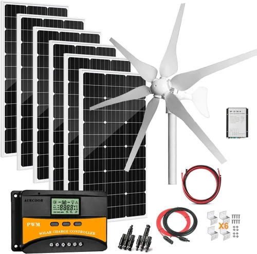 Miniatura 12 de Sistema de energía solar eólica de 600 vatios (kit de sistema híbrido): 1 generador de viento de 12 V/24 V 400 W + 2 paneles solares policristalinos