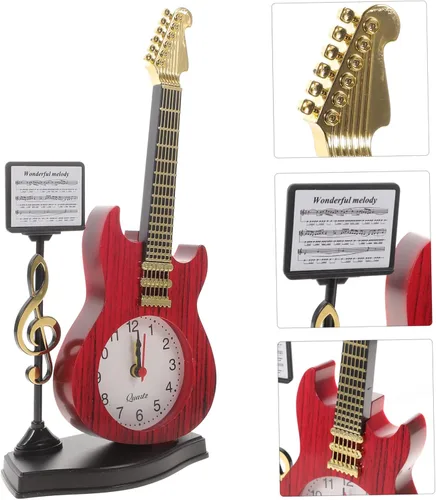 Miniatura 9 de KOMBIUDA Reloj de escritorio de instrumentos musicales, reloj de noche analógico único para decoración del hogar y la oficina, elegante adorno