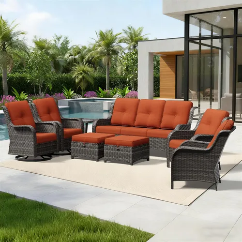 Miniatura 104 de Joyside Juego de sillas de mimbre para patio, juego de 3 piezas de mimbre para exteriores con 2 sillas reposabrazos y 1 mesa auxiliar para terraza