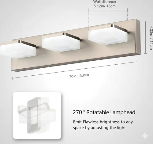 Miniatura 3 de Luces de Tocador de Níquel Cepillado para Baño - Lámpara de Tocador de 3 Luces - Apliques de Pared LED Regulables - Luz Diurna 5500K - Elegantes
