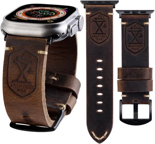 Correa compatible con Apple Watch Ultra 2/1 de 49, 45, 44, 42, 41, 40, 38 mm, correa de cuero vintage para iWatch Series 9/8/SE/7/6/5/4/3/2, para