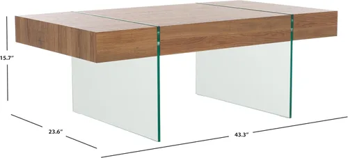 Miniatura 3 de SAFAVIEH Home Collection Jacob - Mesa de centro rectangular con patas de cristal transparente y parte superior marrón natural