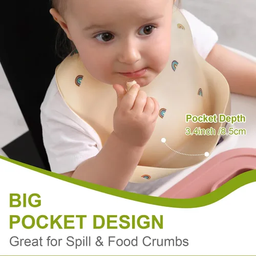 Miniatura 5 de Accmor Silicone Baby Bibs, Waterproof Soft Bibs for Baby Girls Boys Feeding Eating, Silicone Baby Bibs with Large Pocket