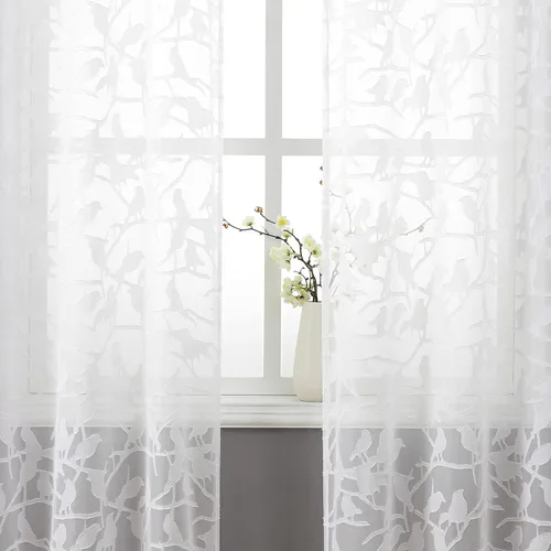 Miniatura 4 de OVZME Anji Bird Cortinas traslúcidas blancas de 45 pulgadas de largo, juego de 2 paneles para ventana pequeña, cortinas de privacidad con bolsillo