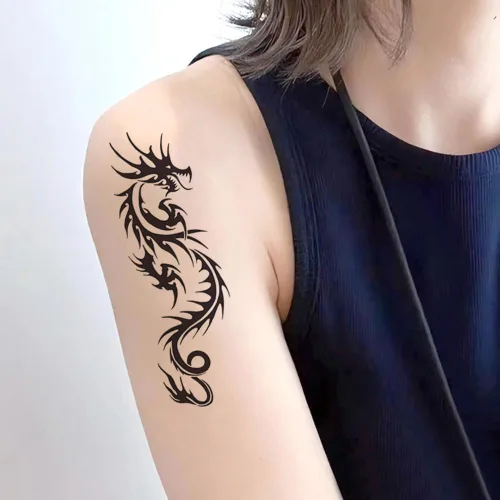 Miniatura 2 de 6 hojas de tatuajes temporales de tatuajes de garra de dragón volador negro, tótem y brazo, tatuajes falsos que se ven reales y duran mucho tiempo