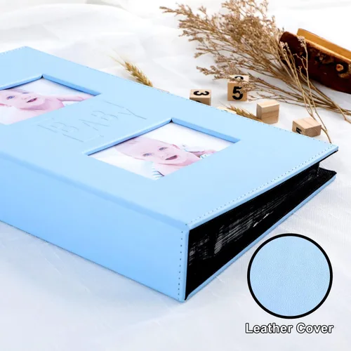 Miniatura 3 de Ywlake Álbum de fotos para bebé niño 4x6 300 bolsillos, álbum de cuero para baby shower niño bebé, contiene 300 imágenes horizontales, color azul