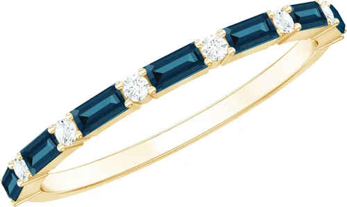 Miniatura 10 de Natural London Blue Topaz Diamond Half Eternity Anillo de calidad AAA, anillo apilable de topacio certificado – con joyero