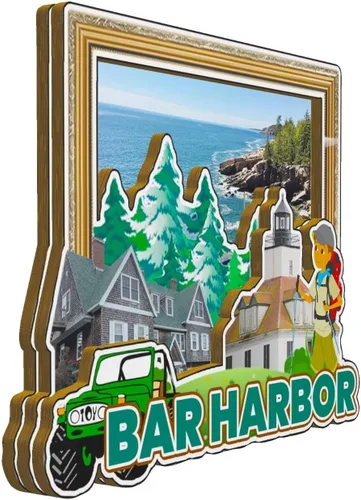 Miniatura 2 de Bar Harbor Maine USA imán de nevera de madera 3D monumentos de viaje coleccionables recuerdos decoración hecha a mano -3197
