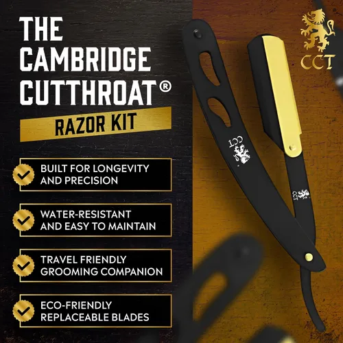 Miniatura 2 de Kit de maquinilla de afeitar para cortar garganta con cuchillas y bolsa de viaje, afeitadora profesional de peluquería de acero inoxidable negro