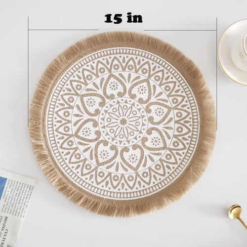 Miniatura 7 de Juego de 6 manteles individuales para mesa de cocina, manteles individuales redondos hechos a mano con flecos, para comedor, cocina, manteles