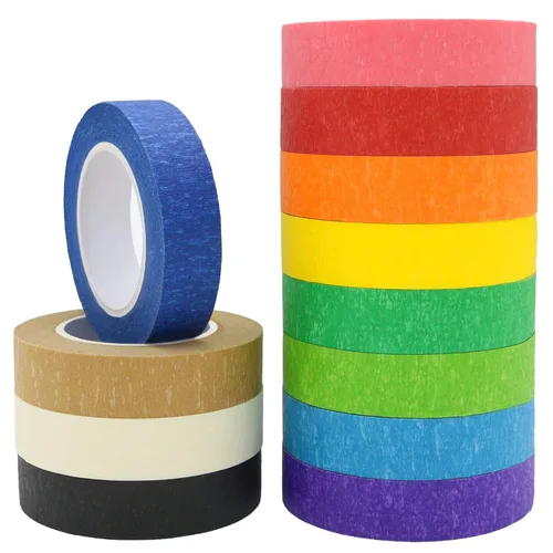 OWLKELA 12 rollos de cinta de enmascarar de colores de 16 yardas por rollo, cinta de pintura de colores arcoíris, cinta de pintor, cinta para