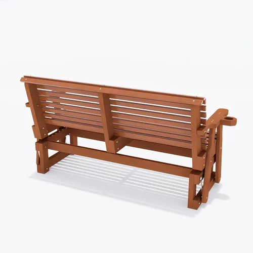 Miniatura 4 de Silla Mecedora Deslizante para Exteriores de 2 Plazas, Deslizante de Patio de Madera de 5 Pies con Respaldo Alto Curvado, Portavasos y Contorno