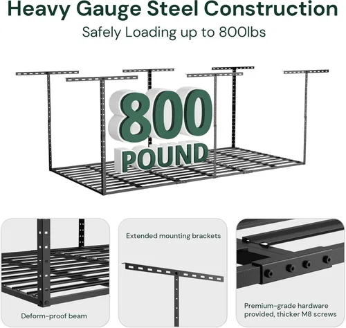Miniatura 2 de SunsGrove 4x6 Garage Storage Overhead Rack Organization, Adjustable Ceiling Mounted Storage Racks, 800LBS Weight Capacity, 22"-40" Ceiling Dropdown