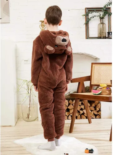 Miniatura 8 de COSUSKET Pijama de franela de ajuste cómodo para niños y niñas, Marrón